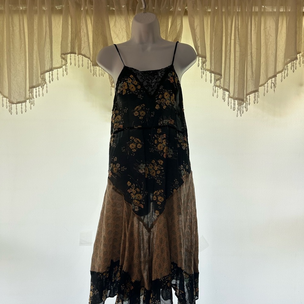 Free People Black and Gold Floral Maxi Dress